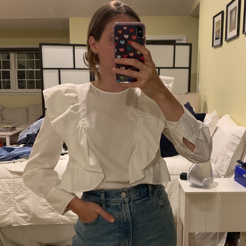 Zara Statement Ruffle White Blouse